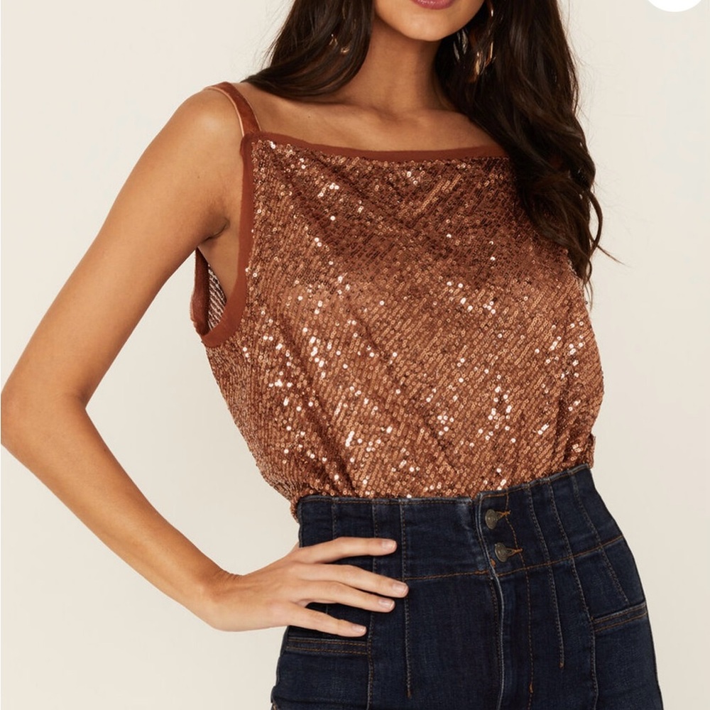 FREE PEOPLE WOMEN'S SHIMMER & SHINE SEQUINS BODYSUIT